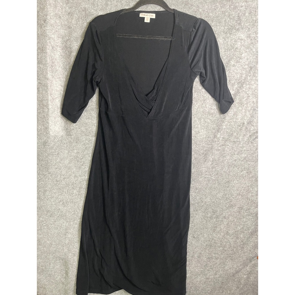 Coldwater Creek Black‎ Surplice V-Neck Midi Dress Elbow Sleeve Petite Medium PM